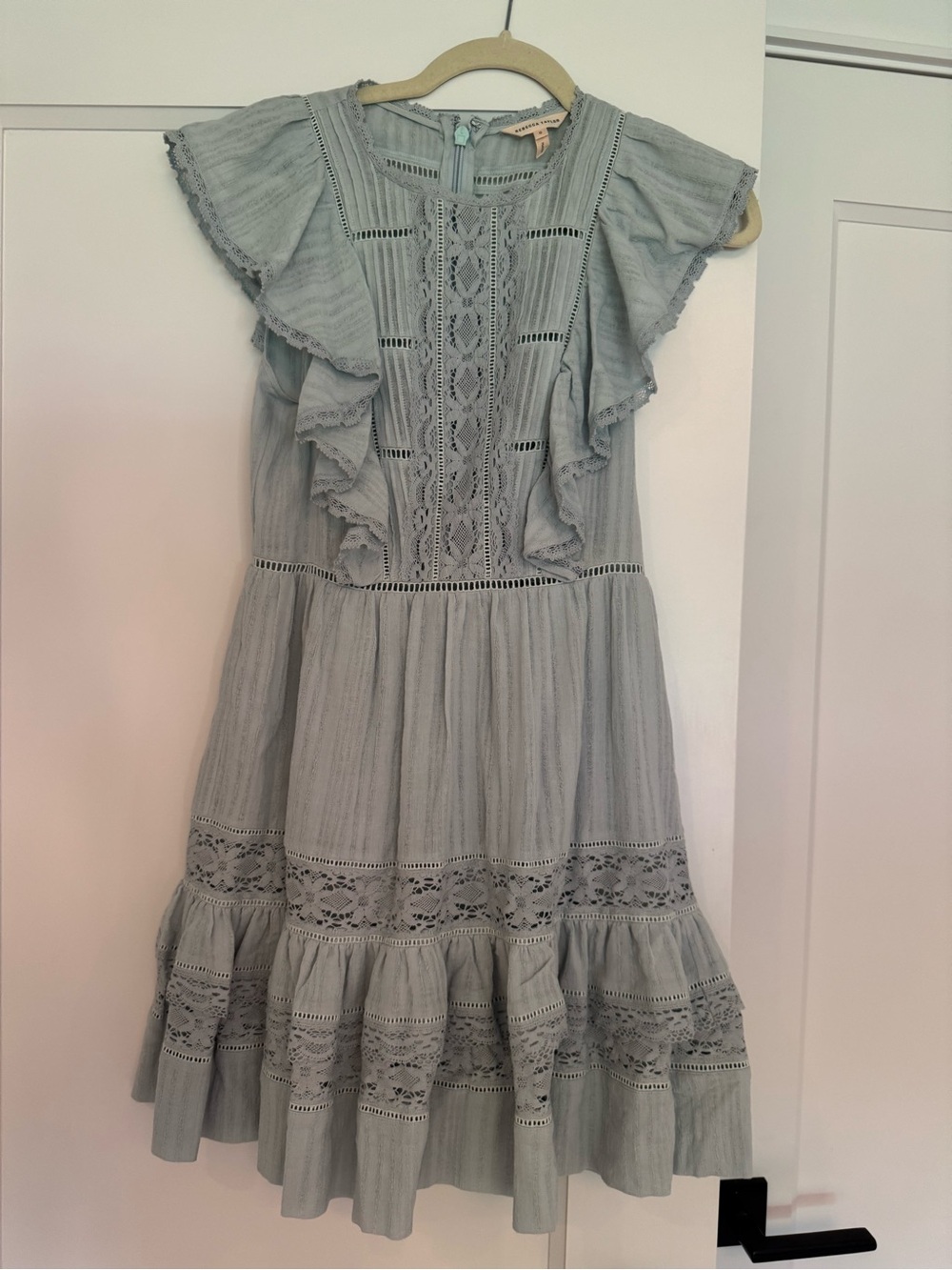 Rebecca Taylor Pale Blue Lace-Trim Ruffle Dress